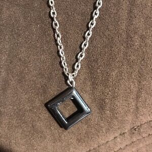 Silver and Black Hematite Crystal Geometric Pendant Necklace